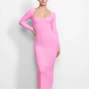 SKIMS Soft Lounge Long Sleeve Maxi Dress in Bubble Gum Pink